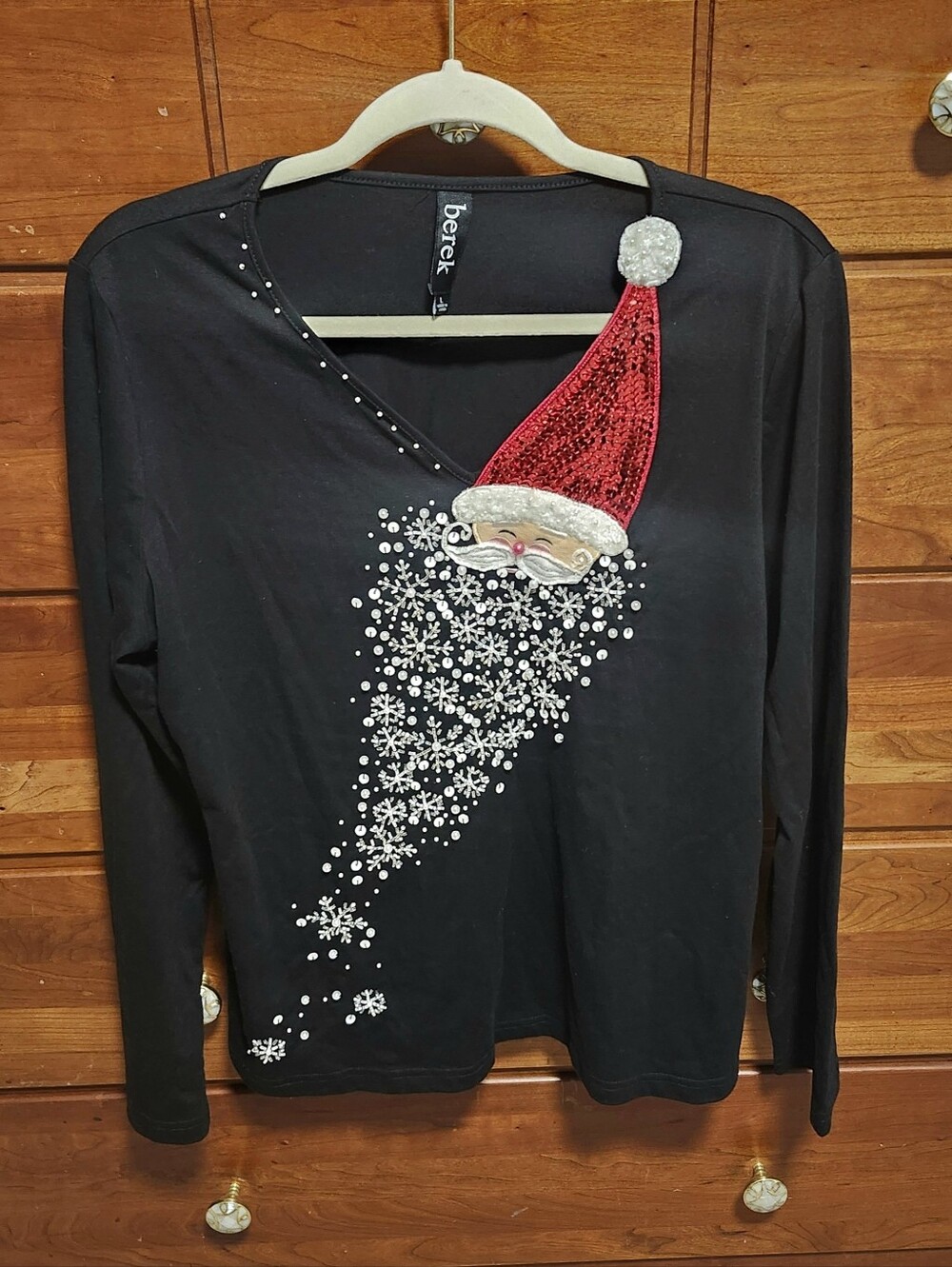 Vintage Berek Beaded Knit Santa Claus holiday V-Neck Long Sleeve Size Large